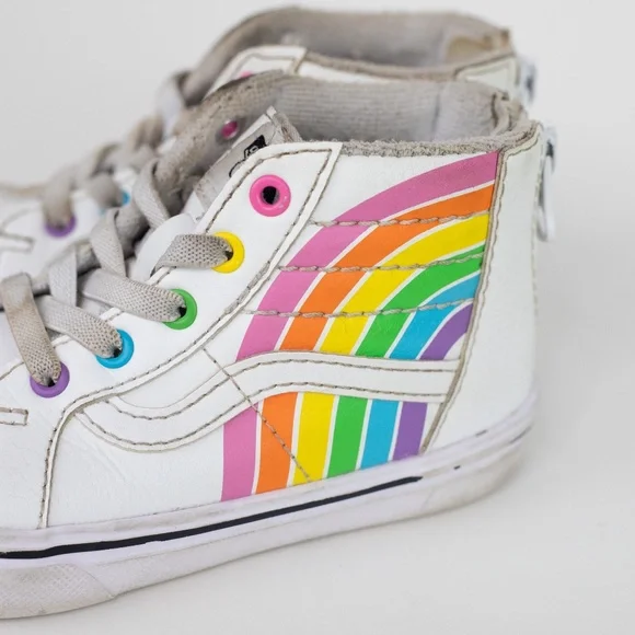 Vans x Flour Shop Rainbow High Tops Toddler Size 8 White Rainbow - Picture 6 of 13